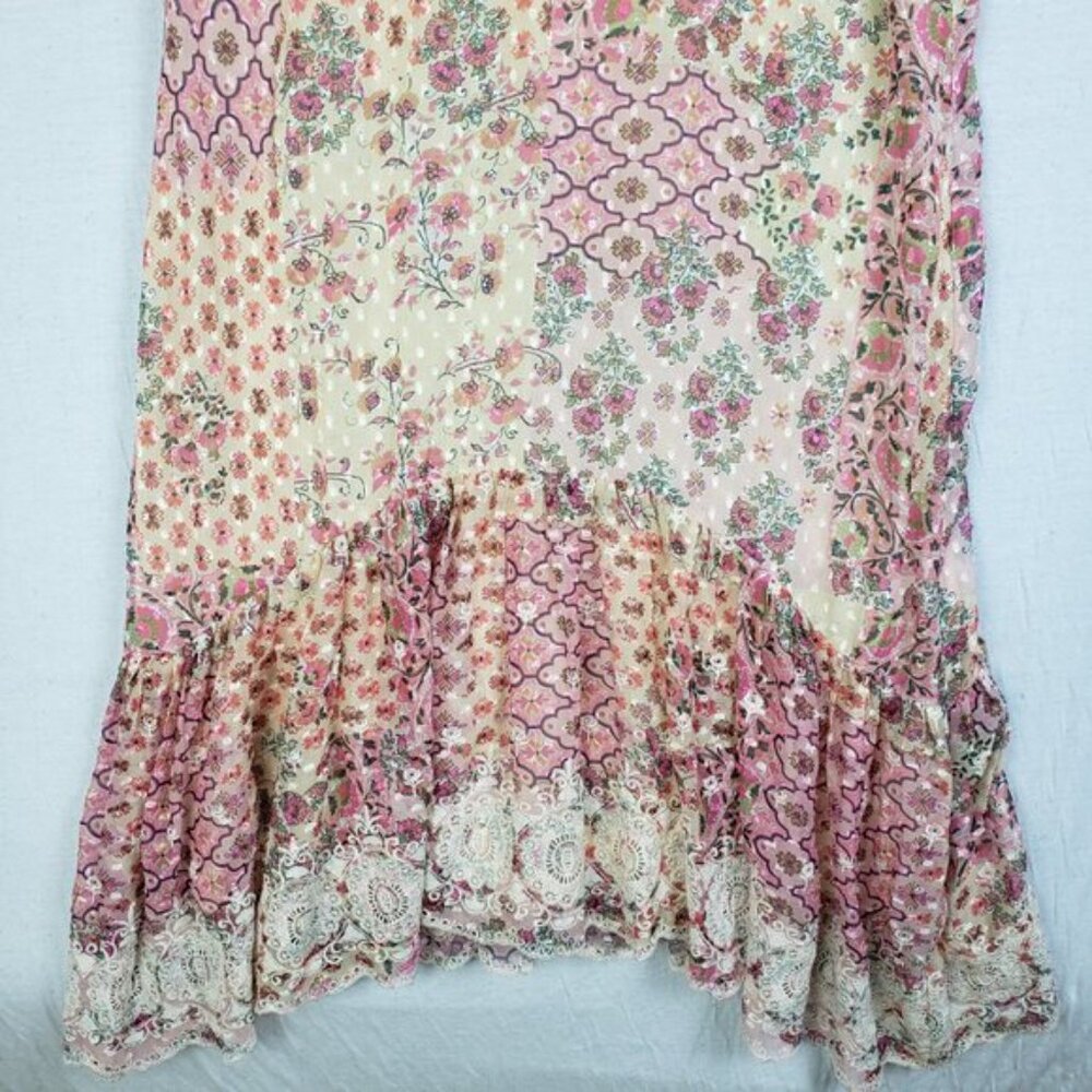 SUNDANCE Carabelle Halter Neck Dress Boho Patchwork Print Floral Lace size 8 - Picture 14 of 15